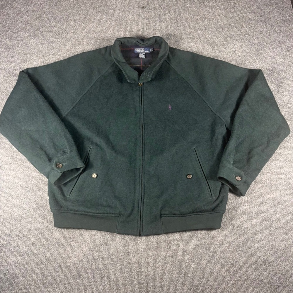 Vintage Polo Ralph Lauren Wool Harrington Jacket Green Plaid Lined Mens Bomber L
